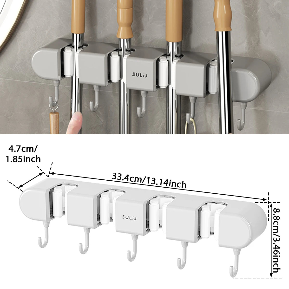 Broom Mop Holder with Hooks Wall Mounted