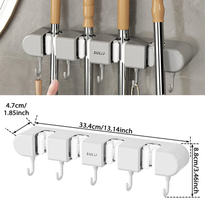 Broom Mop Holder with Hooks Wall Mounted