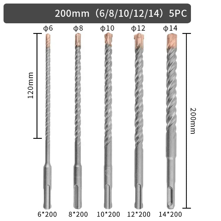 Hammer Drill Bit Set 5 6 8 10 12 14 16 18mm 160 200mm