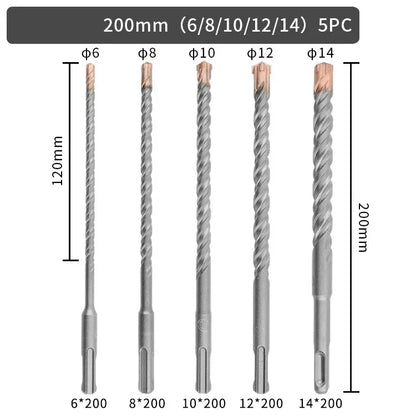 Hammer Drill Bit Set 5 6 8 10 12 14 16 18mm 160 200mm