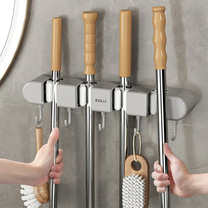 Broom Mop Holder with Hooks Wall Mounted