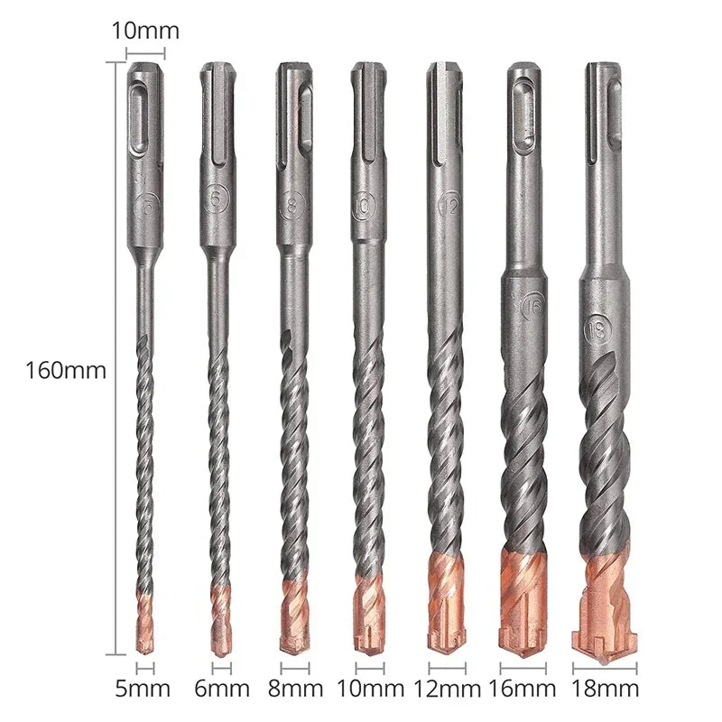 Hammer Drill Bit Set 5 6 8 10 12 14 16 18mm 160 200mm