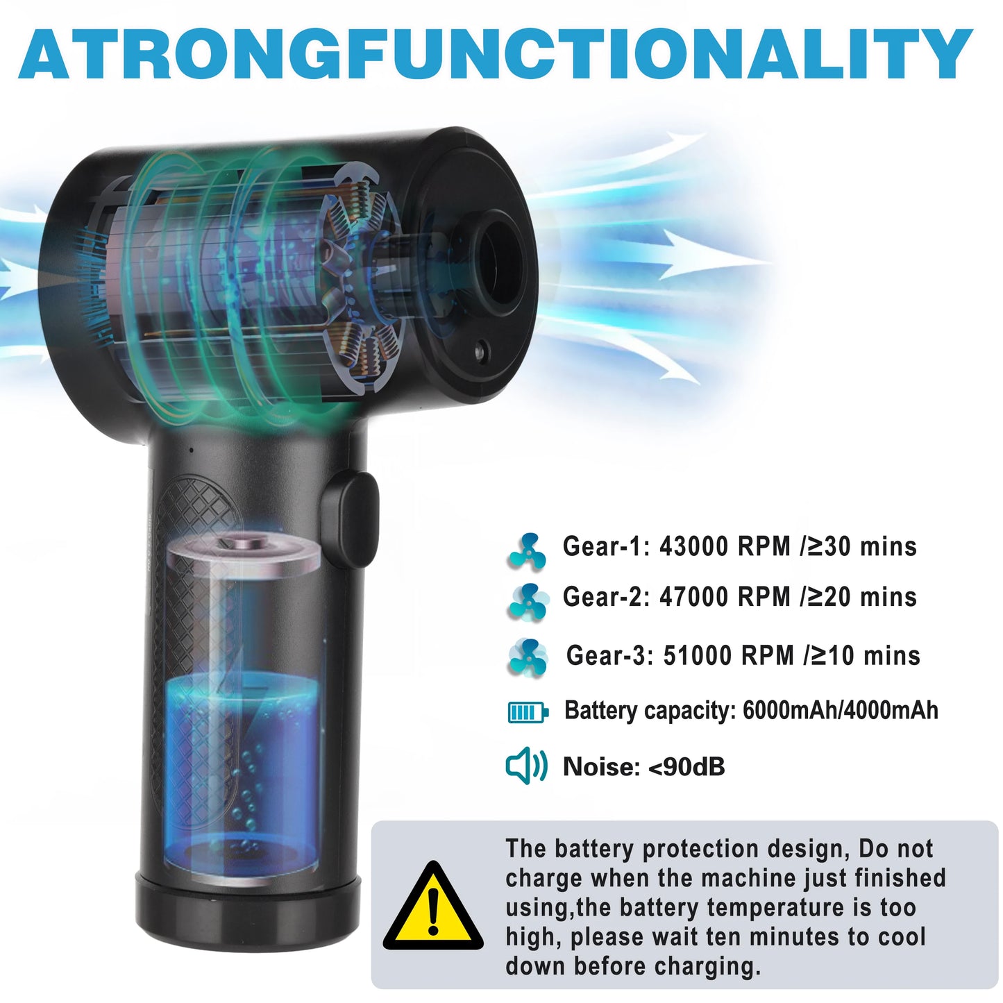 Draagbare Air Duster voor Computerreiniging 51000RPM