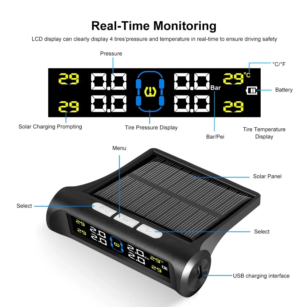 Intelligent TPMS Solar Tyre Pressure Monitoring System